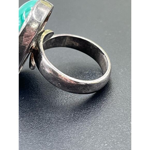 Signed Sterling silver Malachite Heart  Chakra Love Cabochon Bypass Ring 8-8.5 - Picture 10 of 11